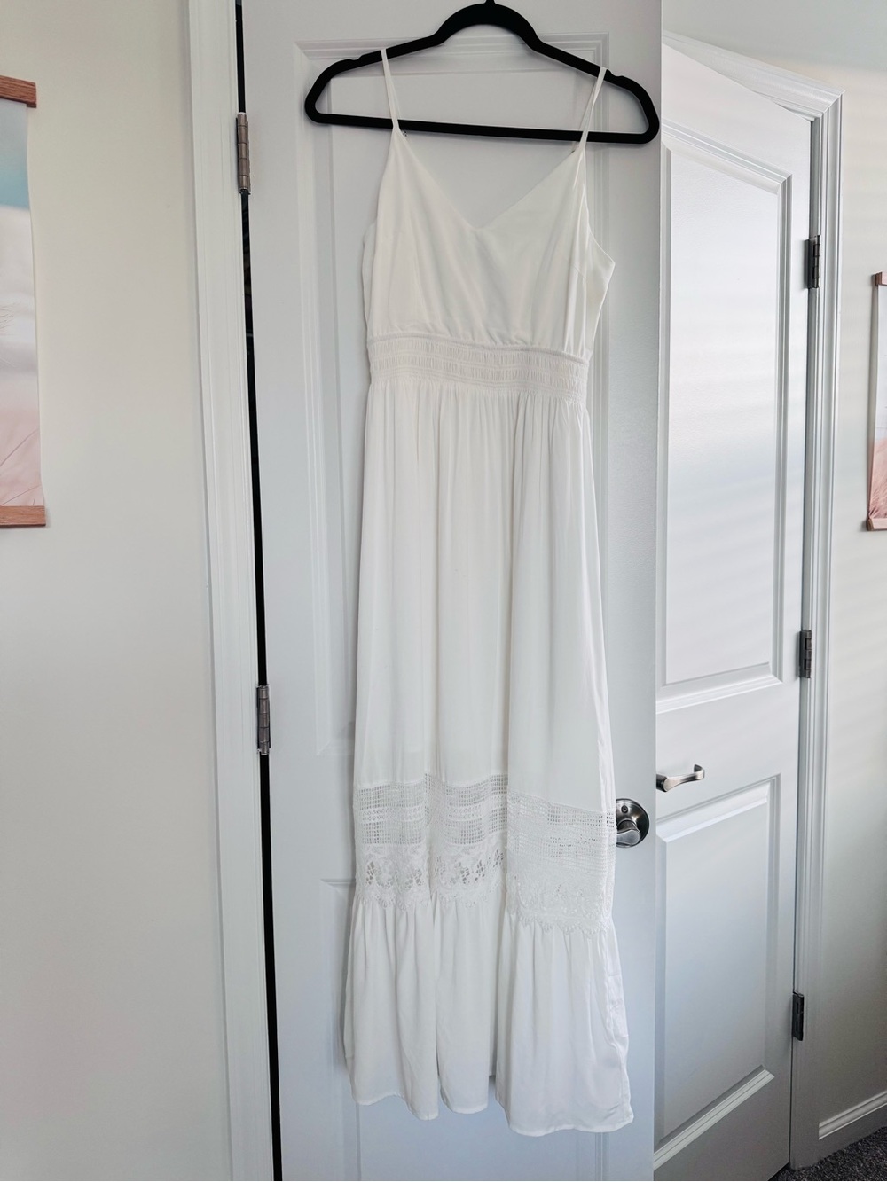 CUPSHE White Spaghetti Strap Maxi Dress with Crochet Details